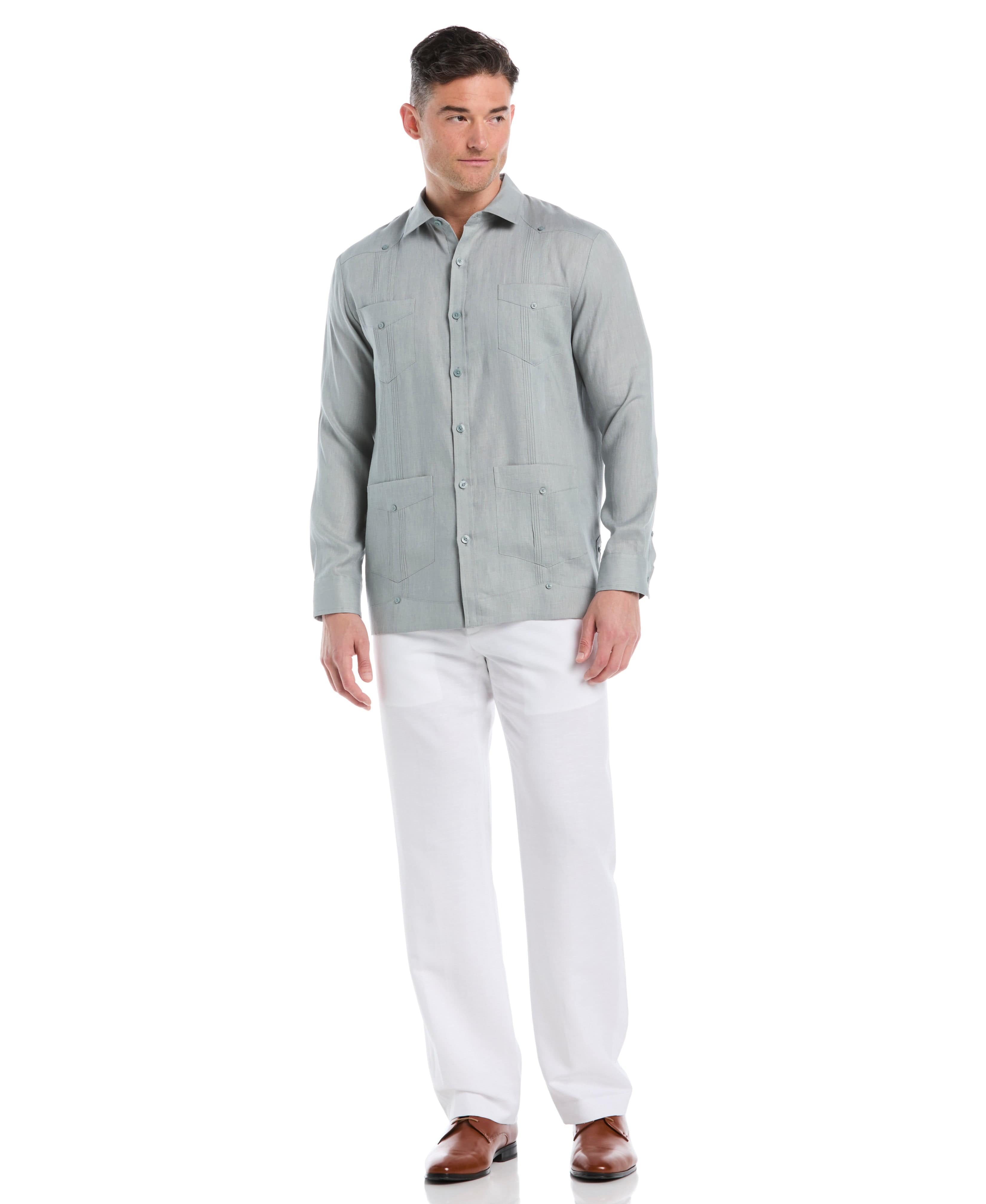 Big & Tall 100% Linen Classic Guayabera Shirt - Long Sleeve