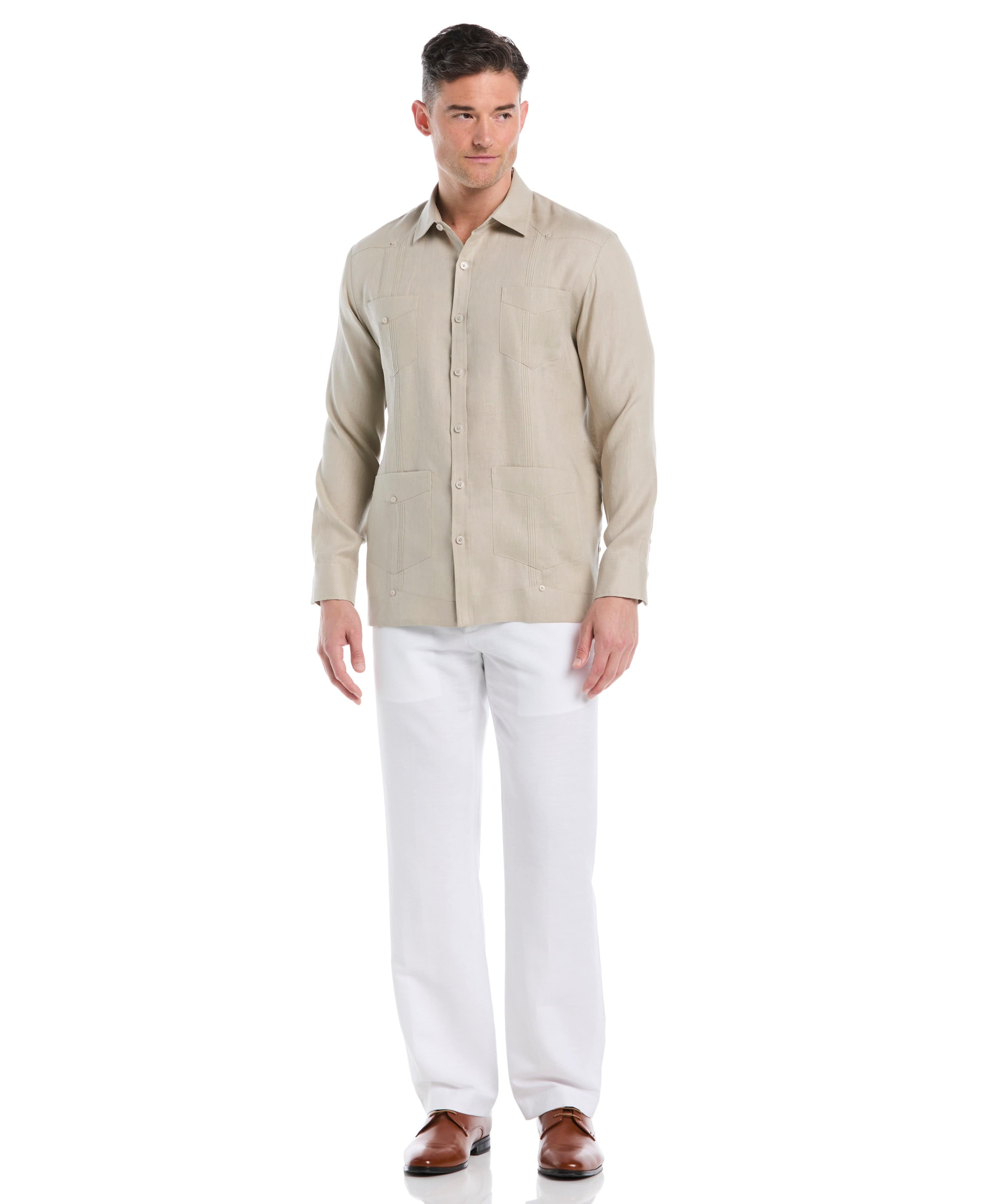 Big & Tall 100% Linen Classic Guayabera Shirt - Long Sleeve