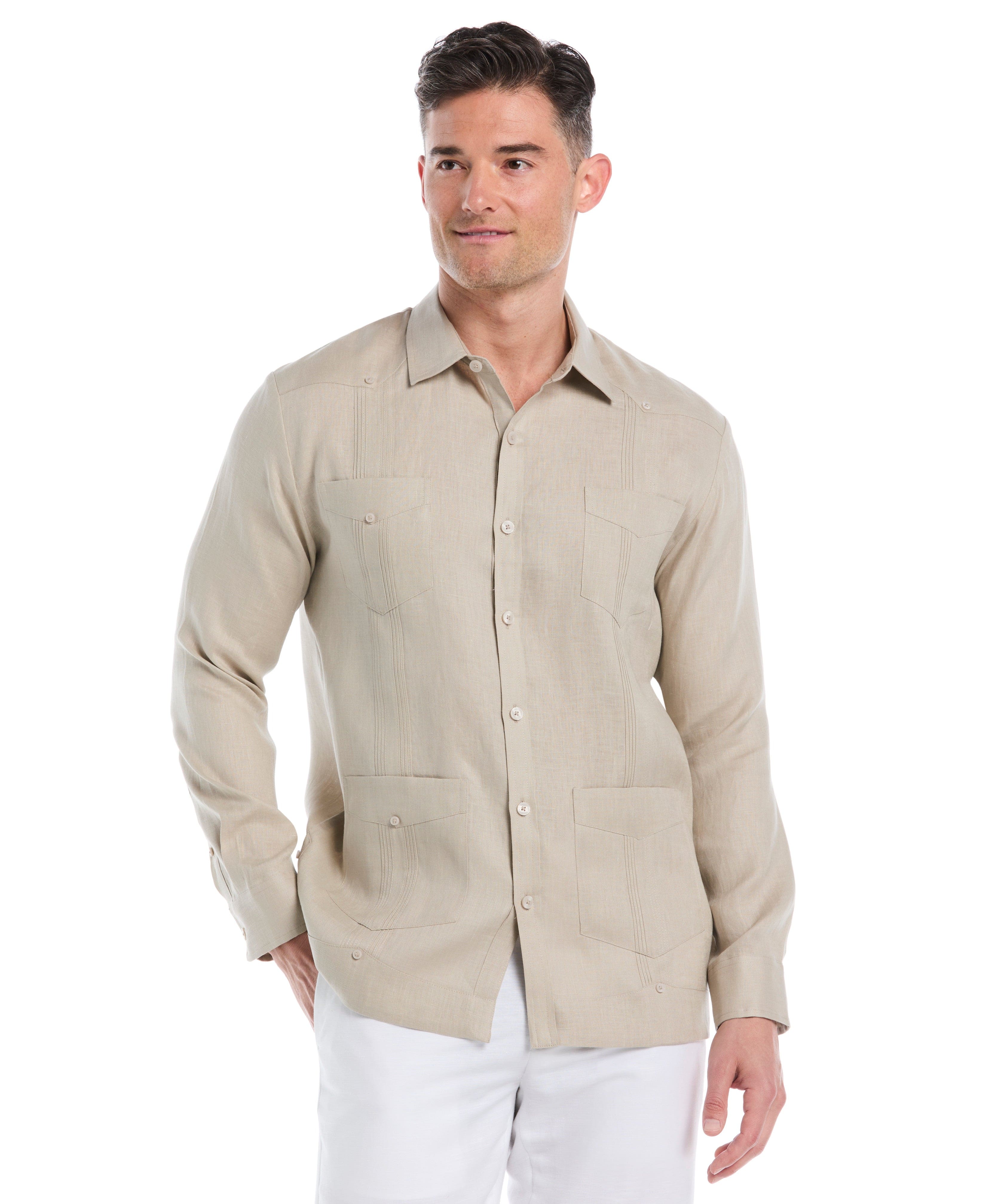 Big & Tall 100% Linen Classic Guayabera Shirt - Long Sleeve