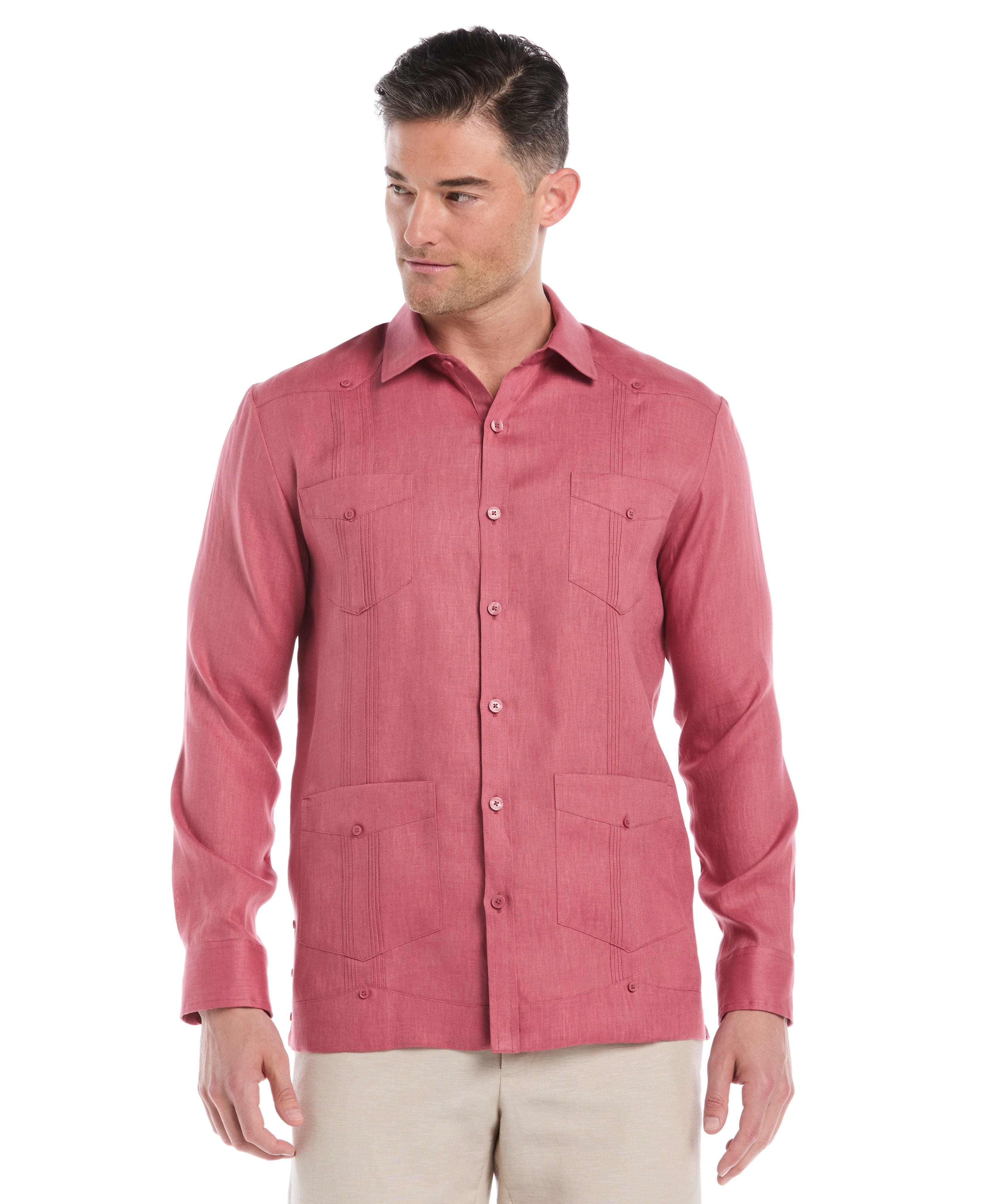 Big & Tall 100% Linen Classic Guayabera Shirt - Long Sleeve