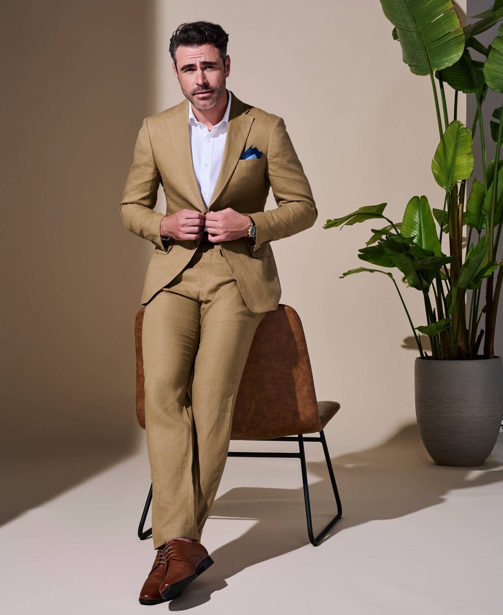 100% Linen Tan Suit