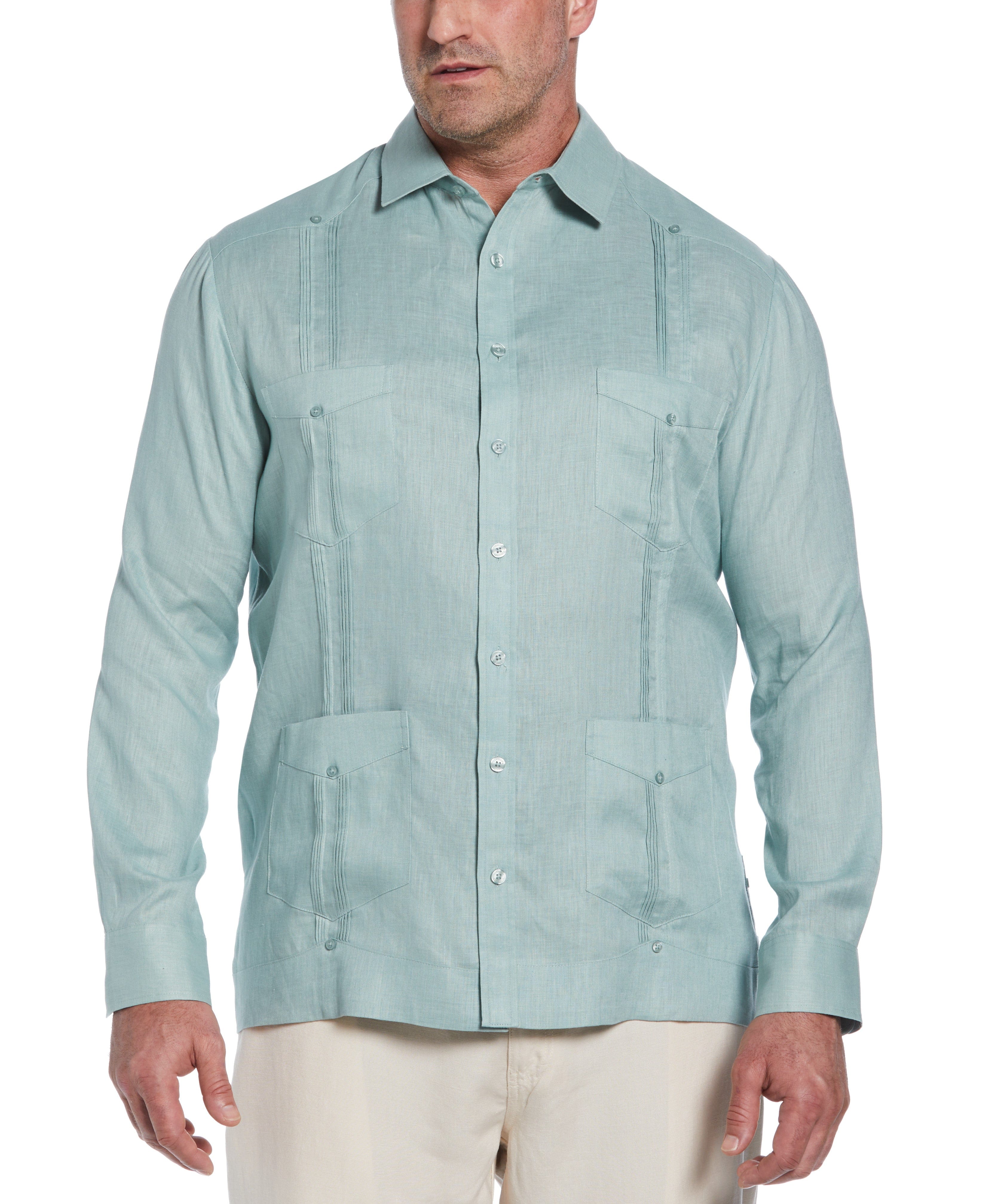 Big & Tall 100% Linen Classic Guayabera Shirt - Long Sleeve