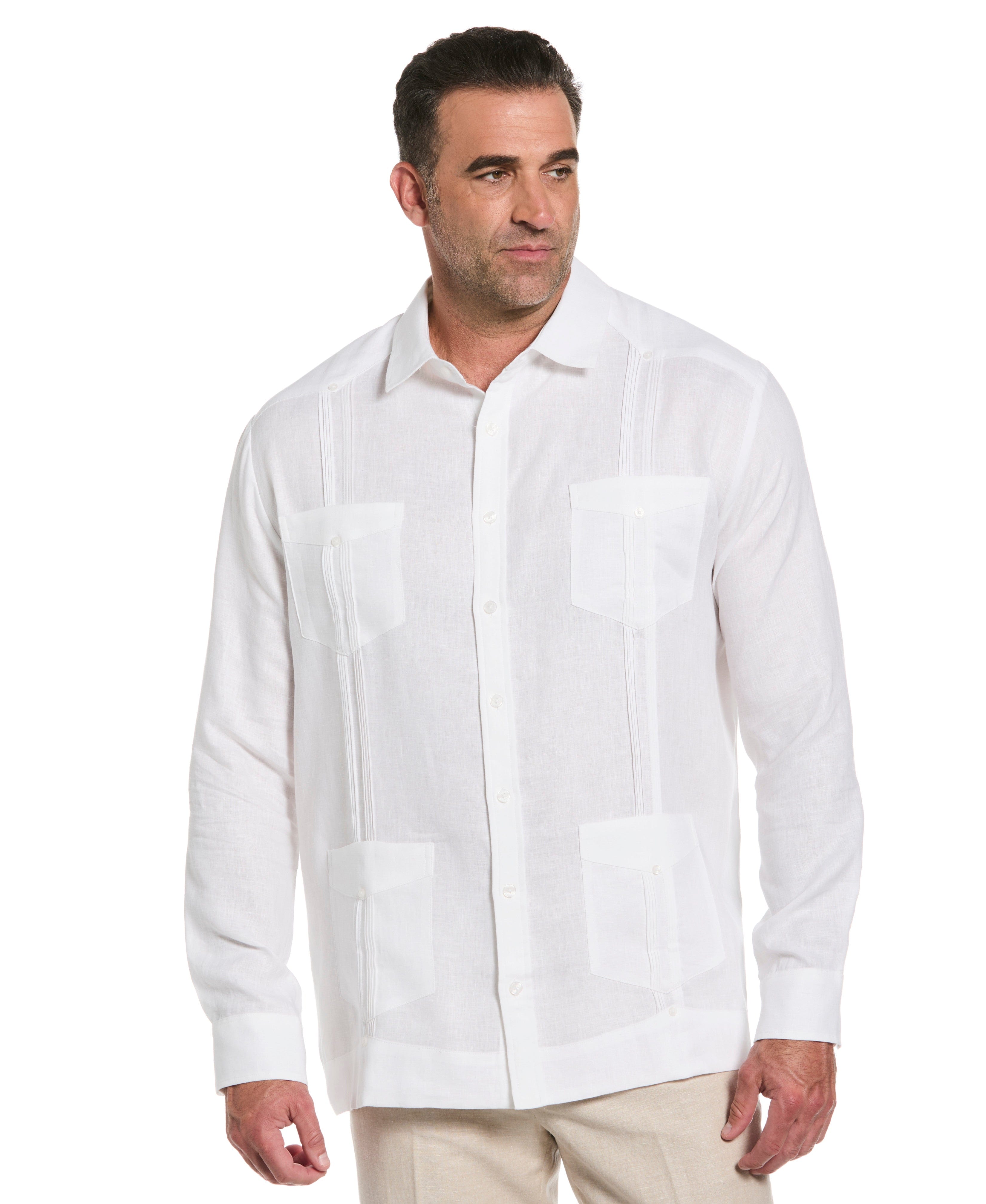 Big & Tall 100% Linen Classic Guayabera Shirt - Long Sleeve