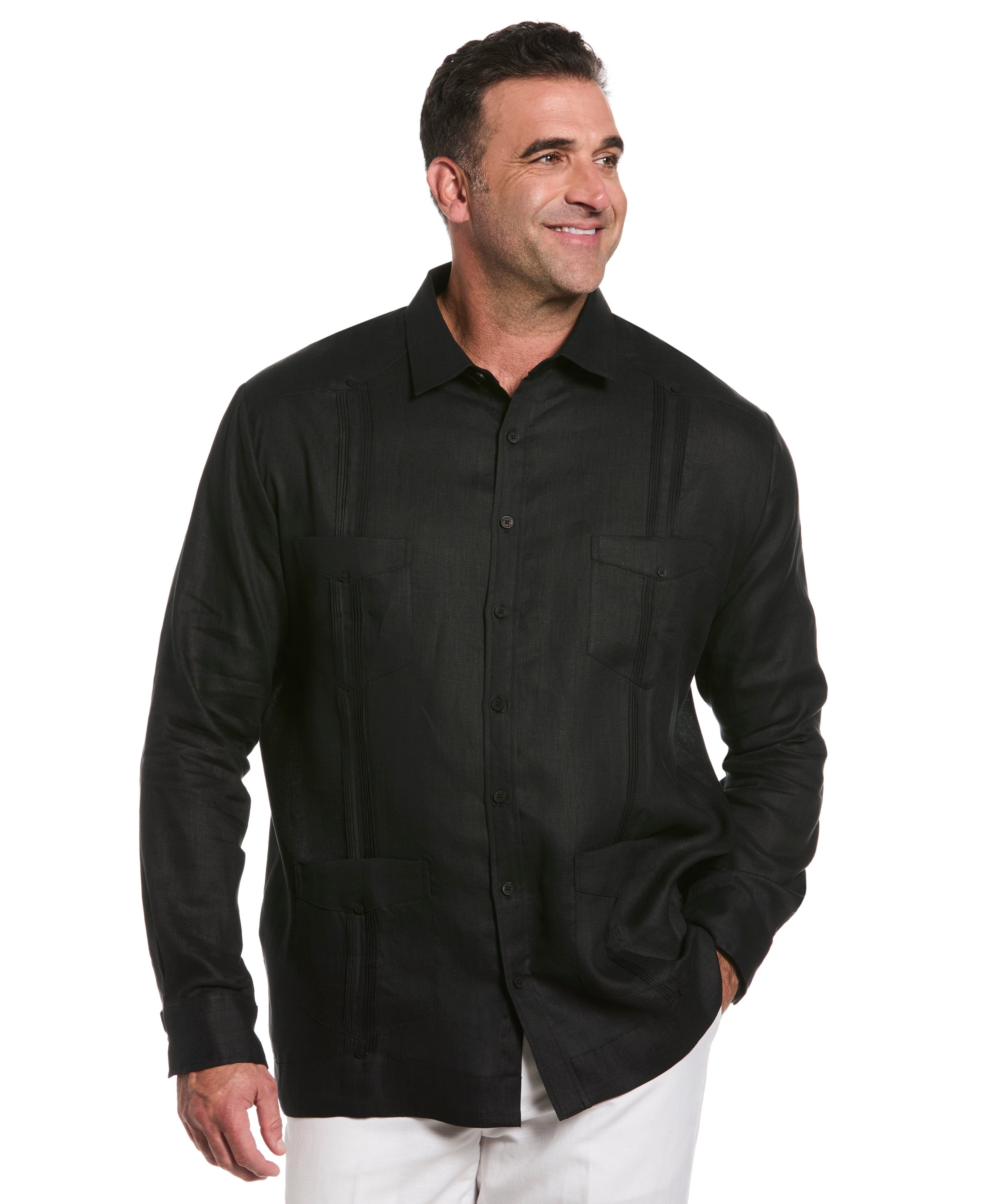 Big & Tall 100% Linen Classic Guayabera Shirt - Long Sleeve