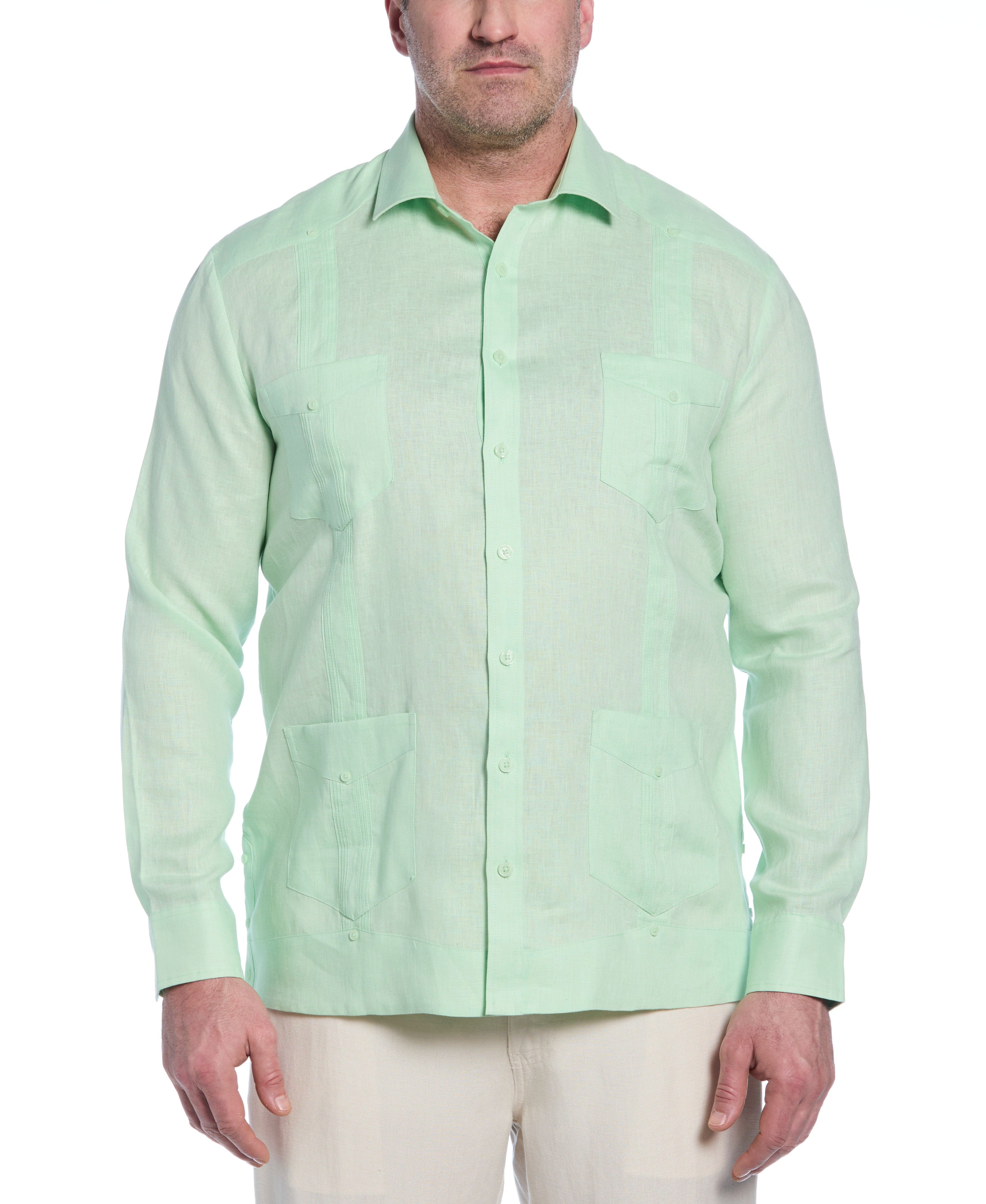 Big & Tall 100% Linen Classic Guayabera Shirt - Long Sleeve
