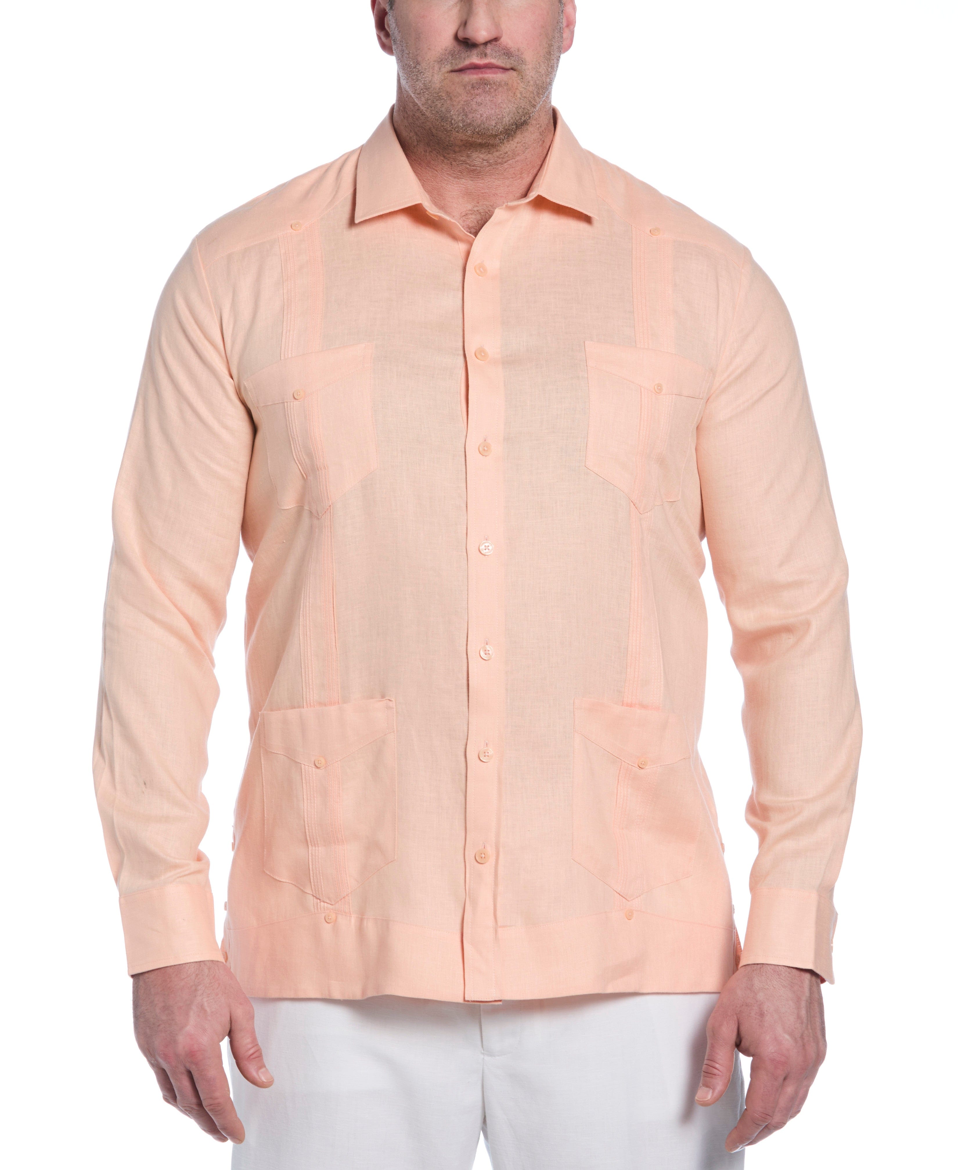 Big & Tall 100% Linen Classic Guayabera Shirt - Long Sleeve