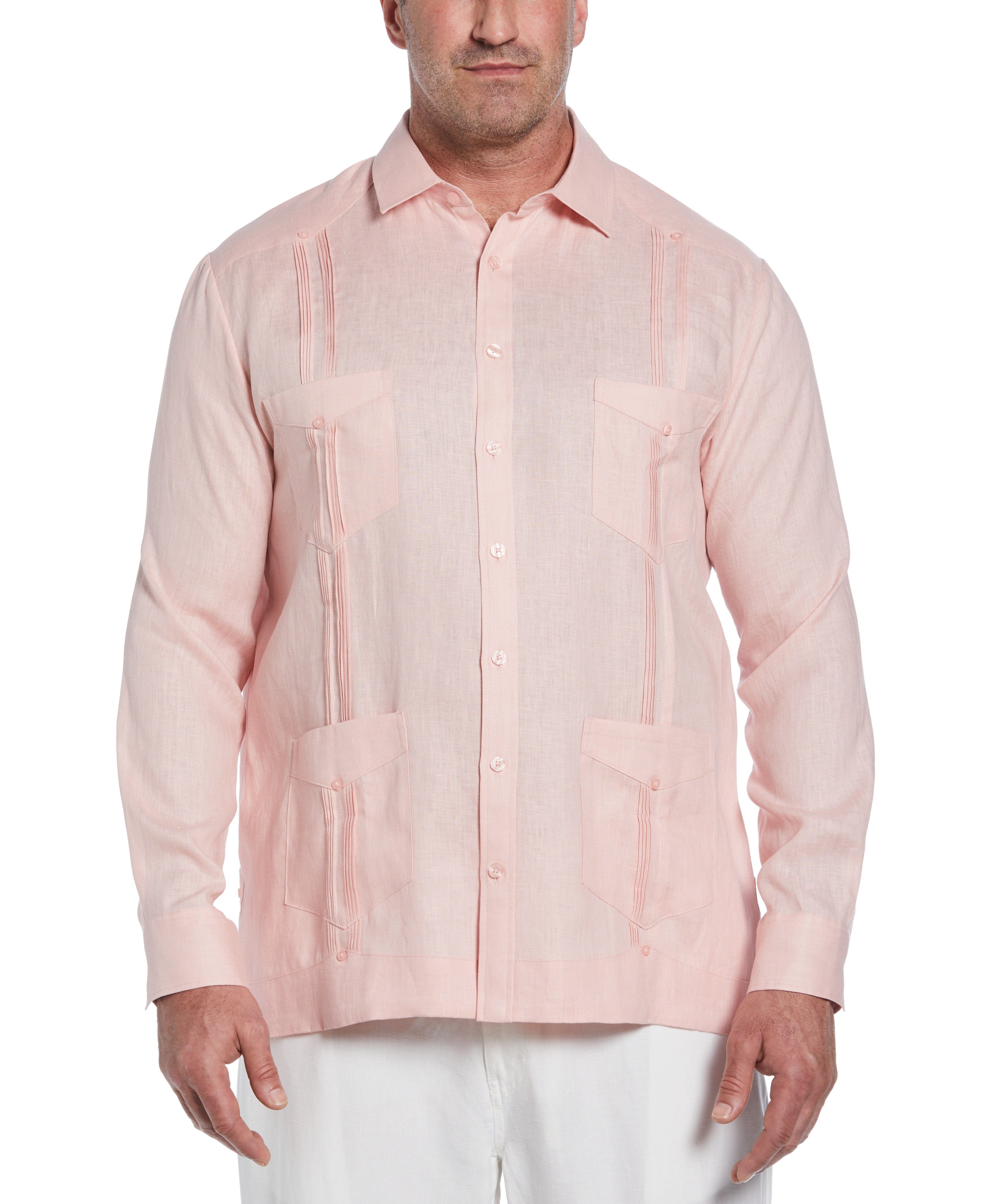 Big & Tall 100% Linen Classic Guayabera Shirt - Long Sleeve