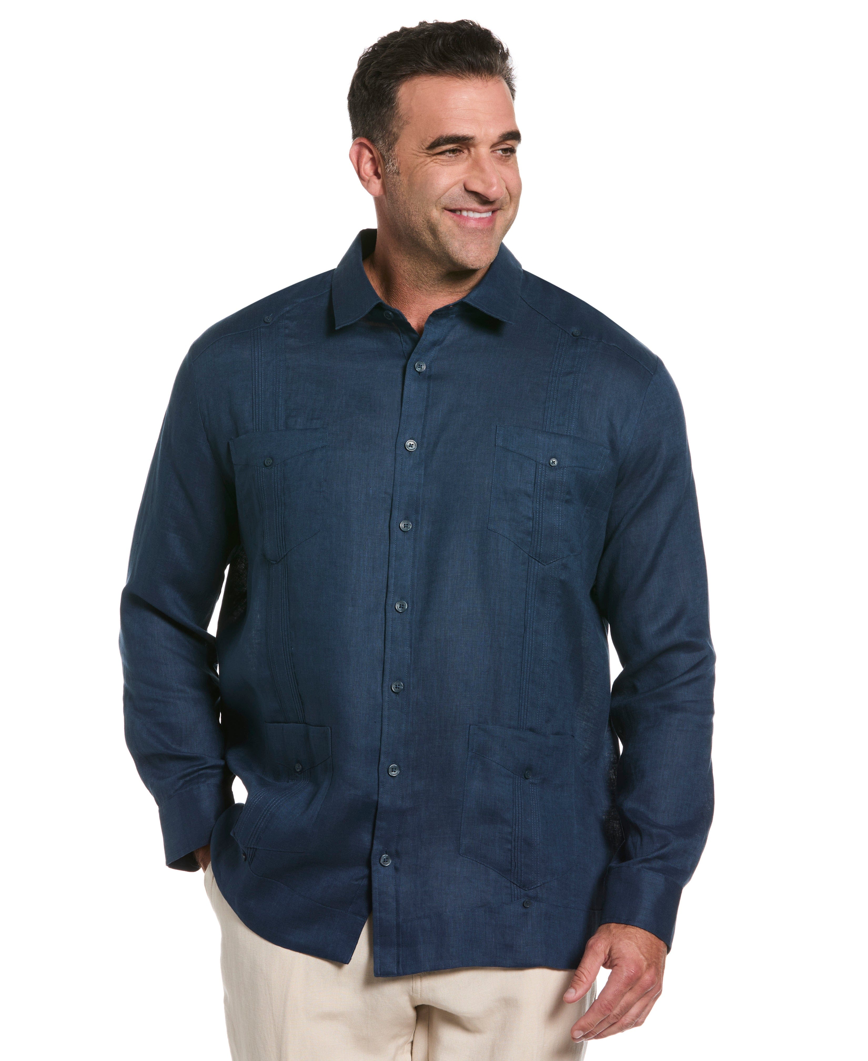 Big & Tall 100% Linen Classic Guayabera Shirt - Long Sleeve