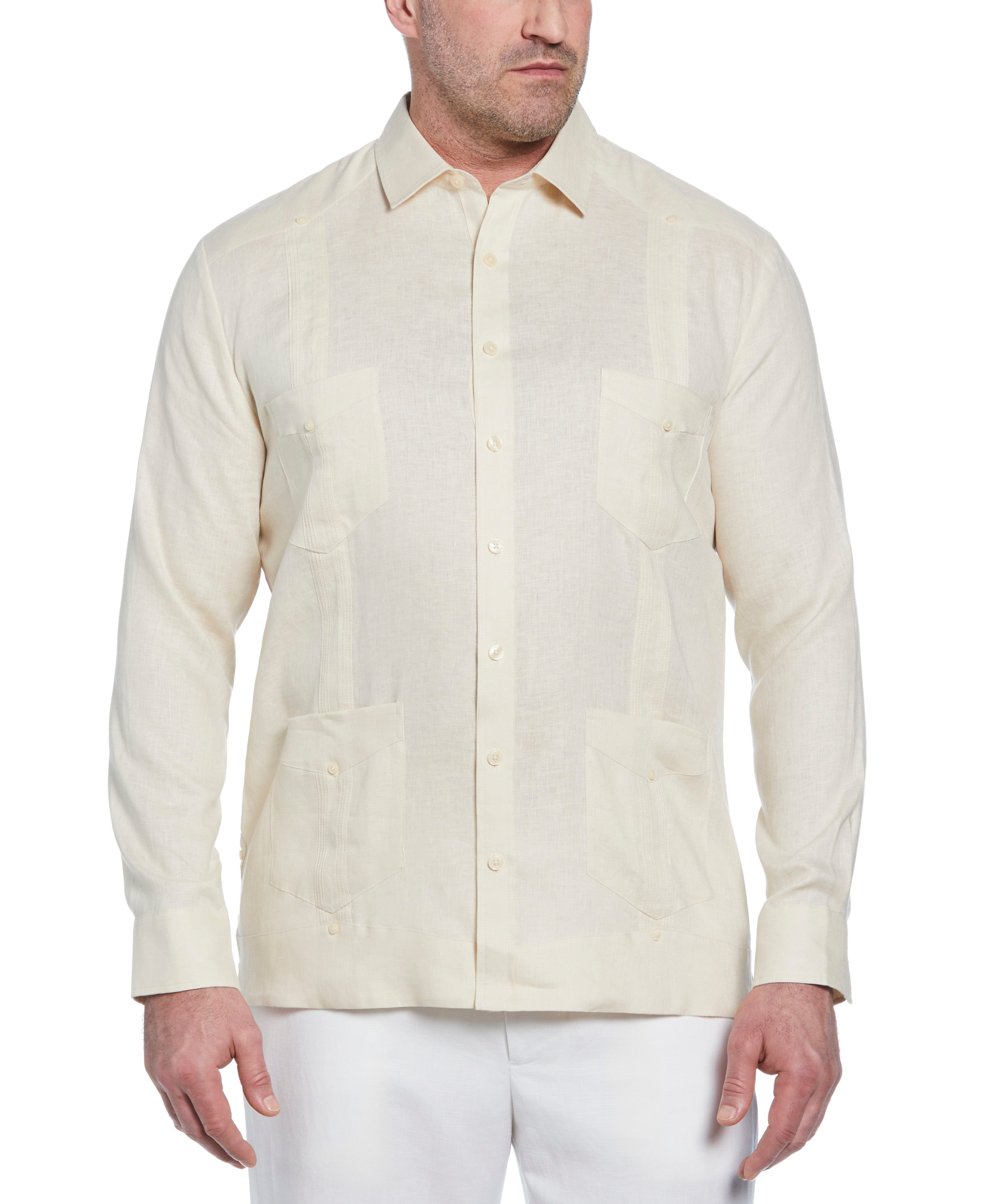 Big & Tall 100% Linen Classic Guayabera Shirt - Long Sleeve