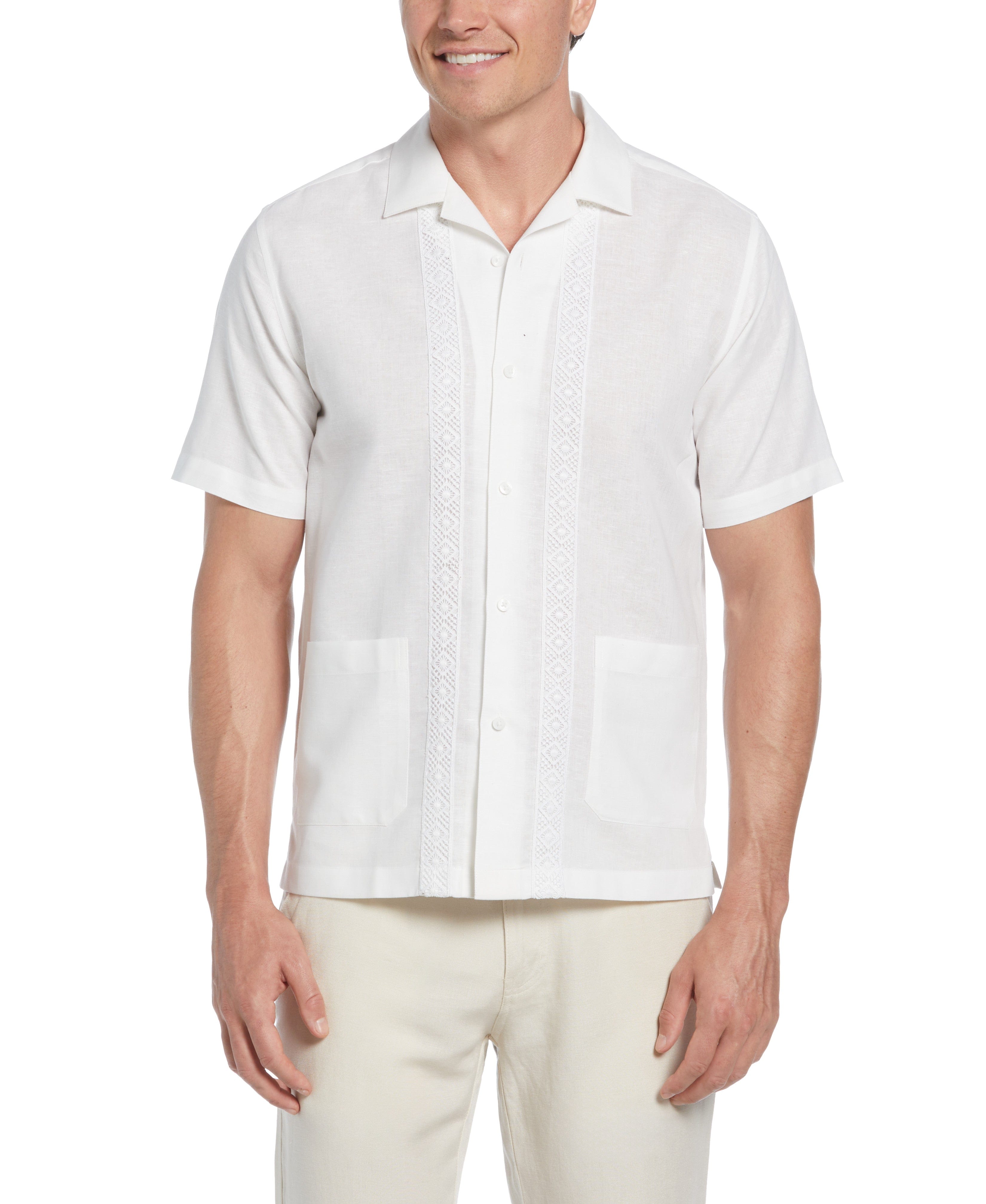 Big & Tall Linen-Blend Applique Panel Guayabera Shirt