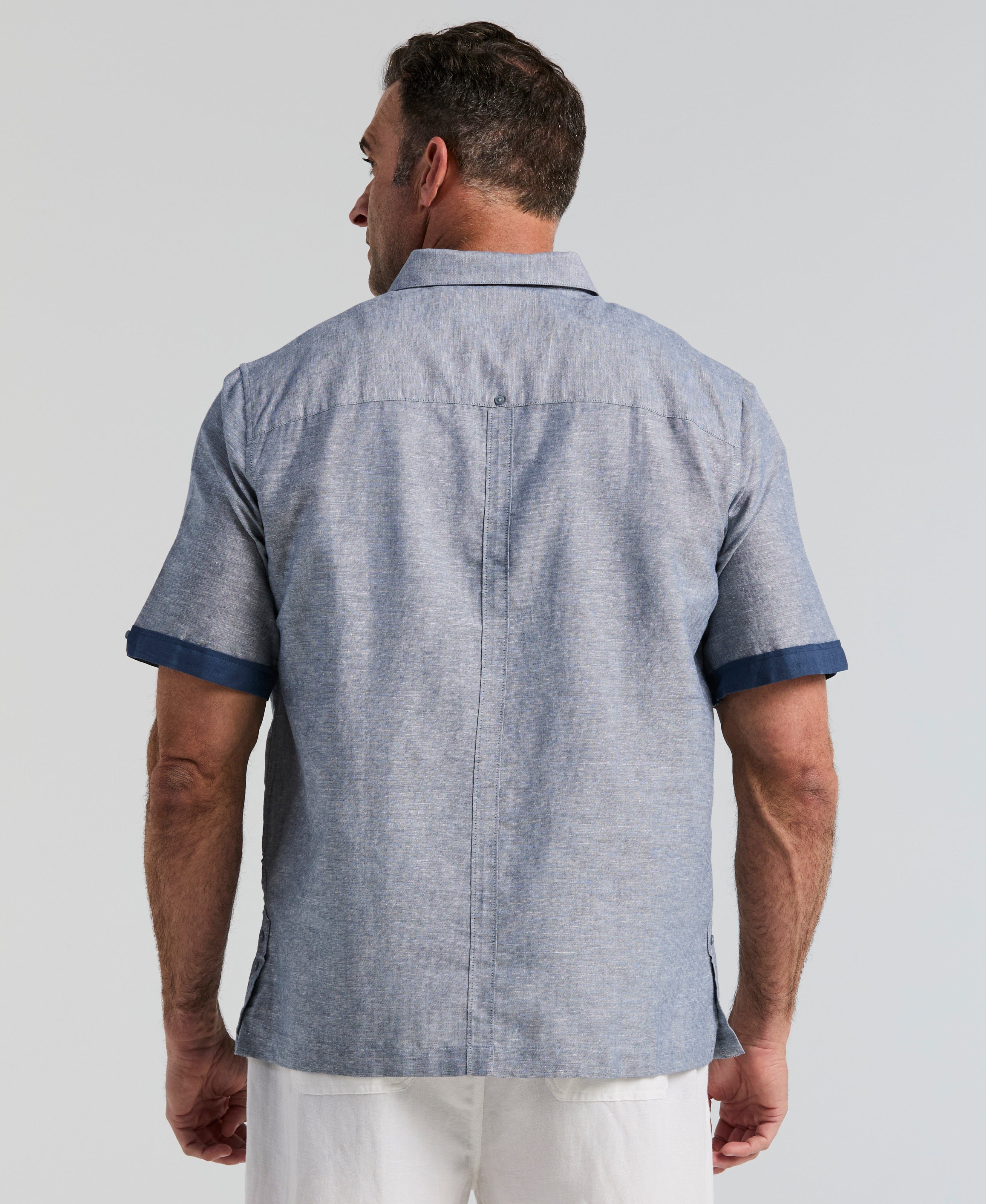 Big & Tall Linen Blend Cross Dye Guayabera Shirt