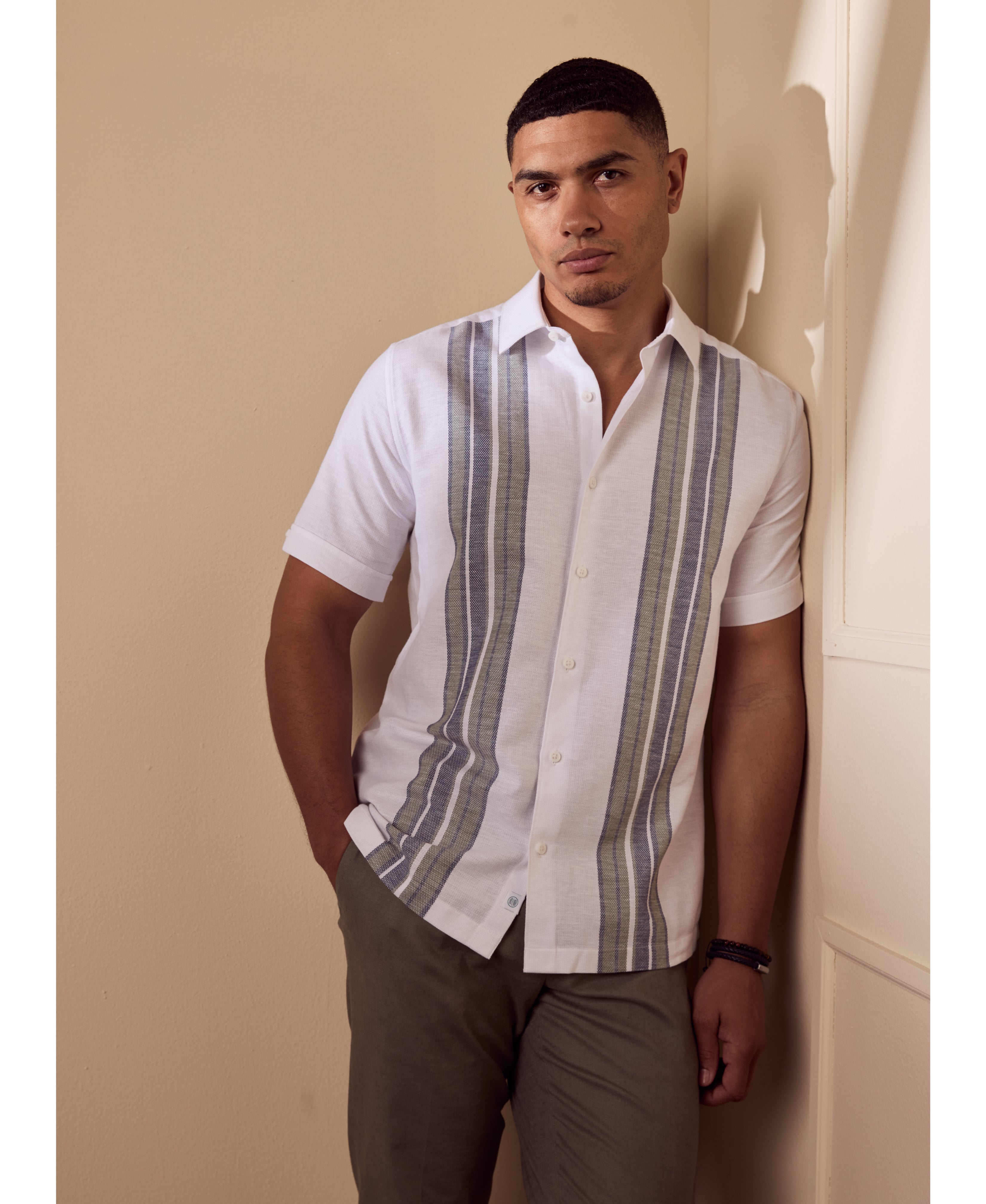 Cotton-Linen Blend Panel Shirt