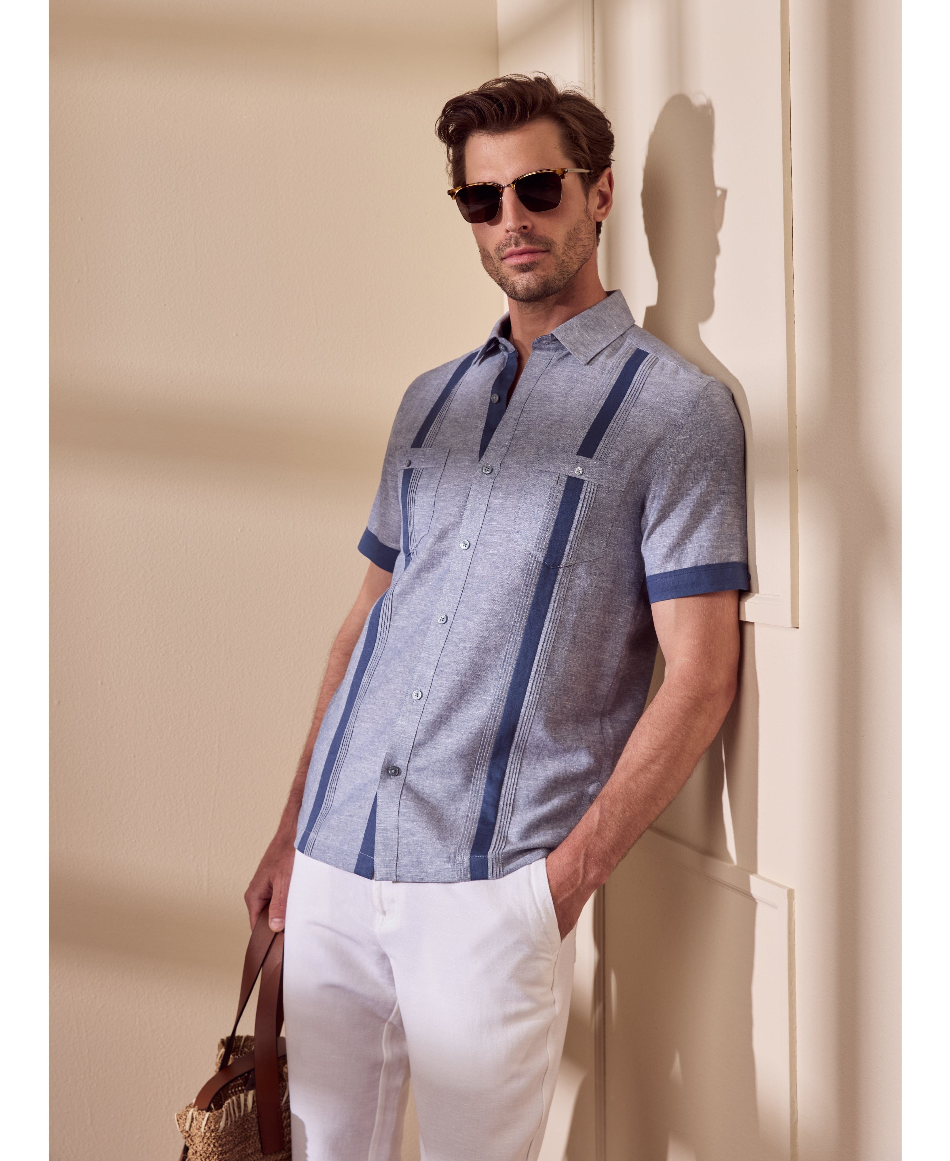 Linen Blend Cross Dye Guayabera Shirt