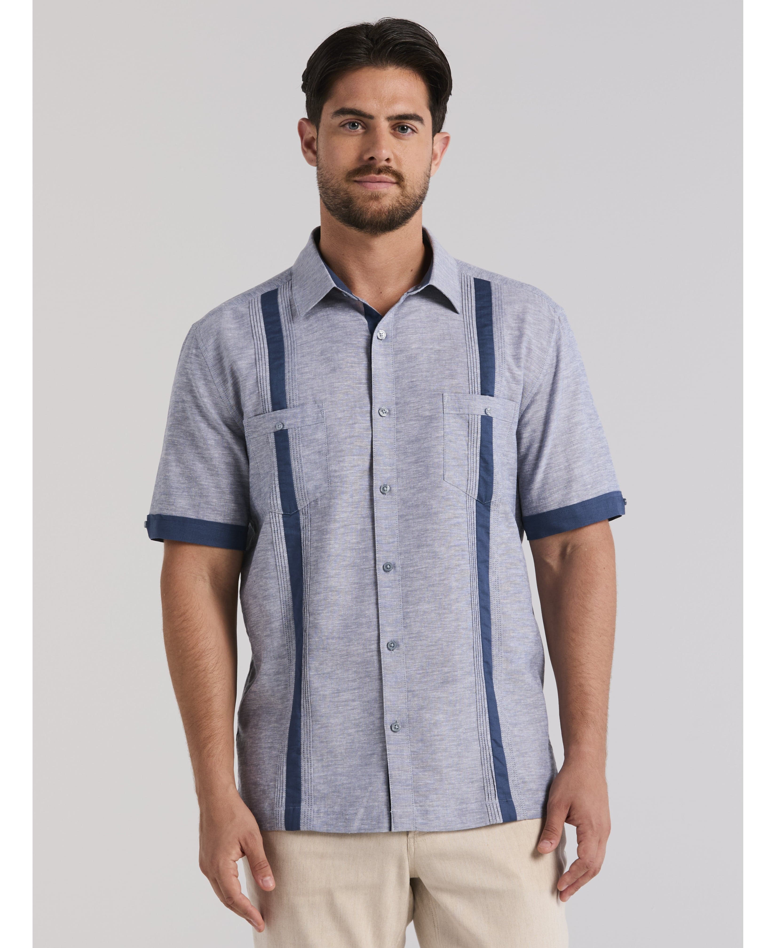 Linen Blend Cross Dye Guayabera Shirt