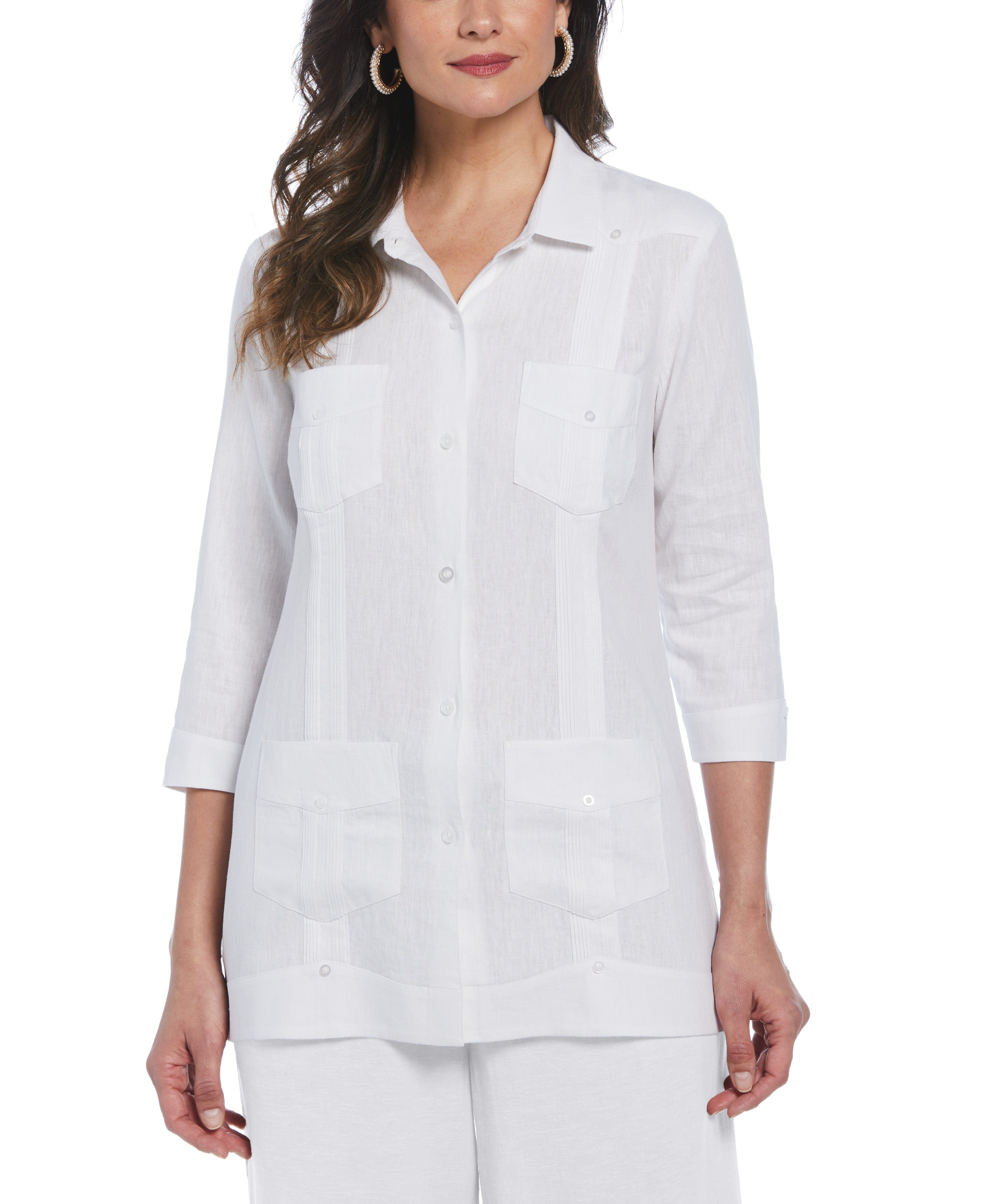 Linen Blend Guayabera Blouse