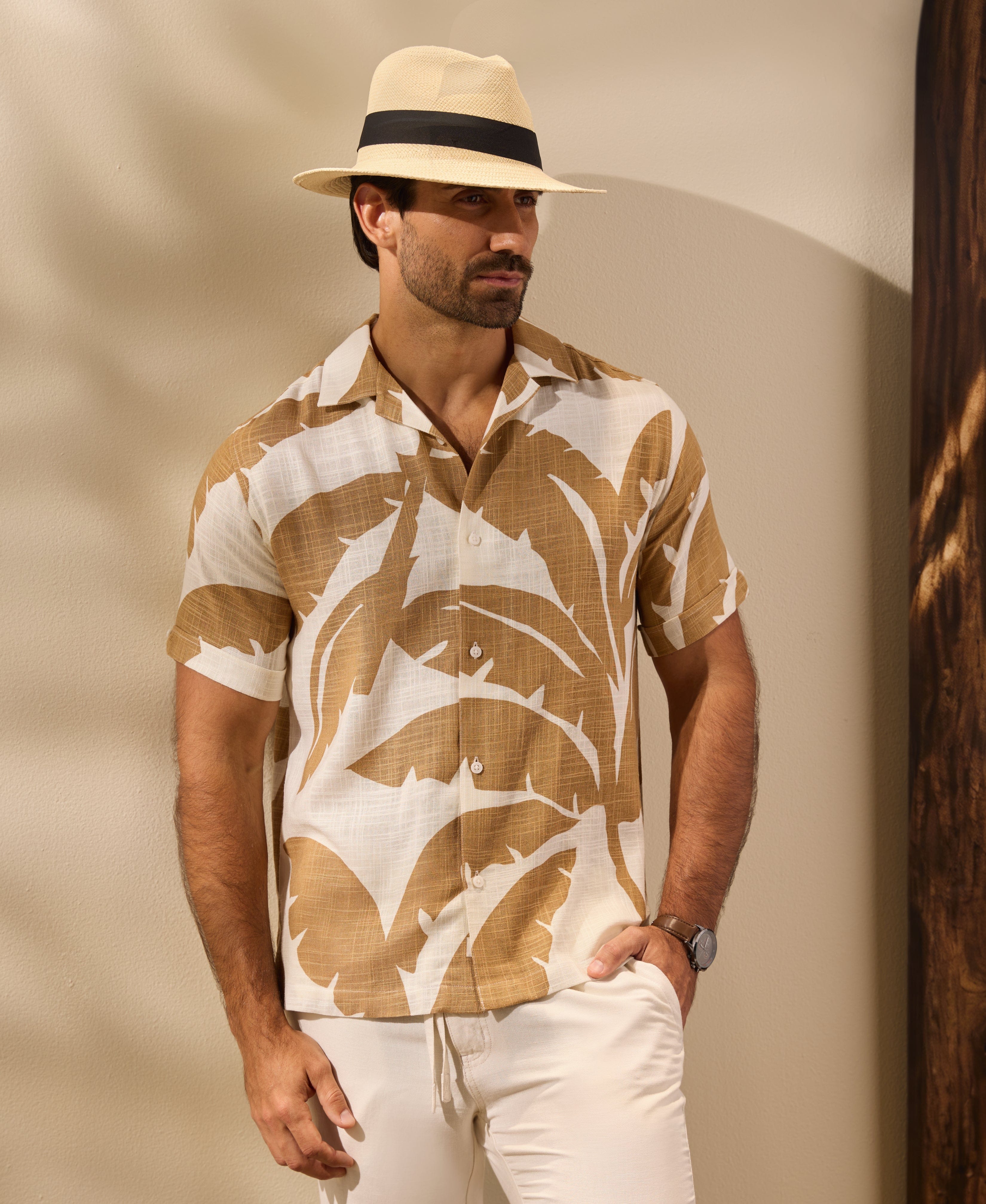 Linen Blend Palm Print Shirt