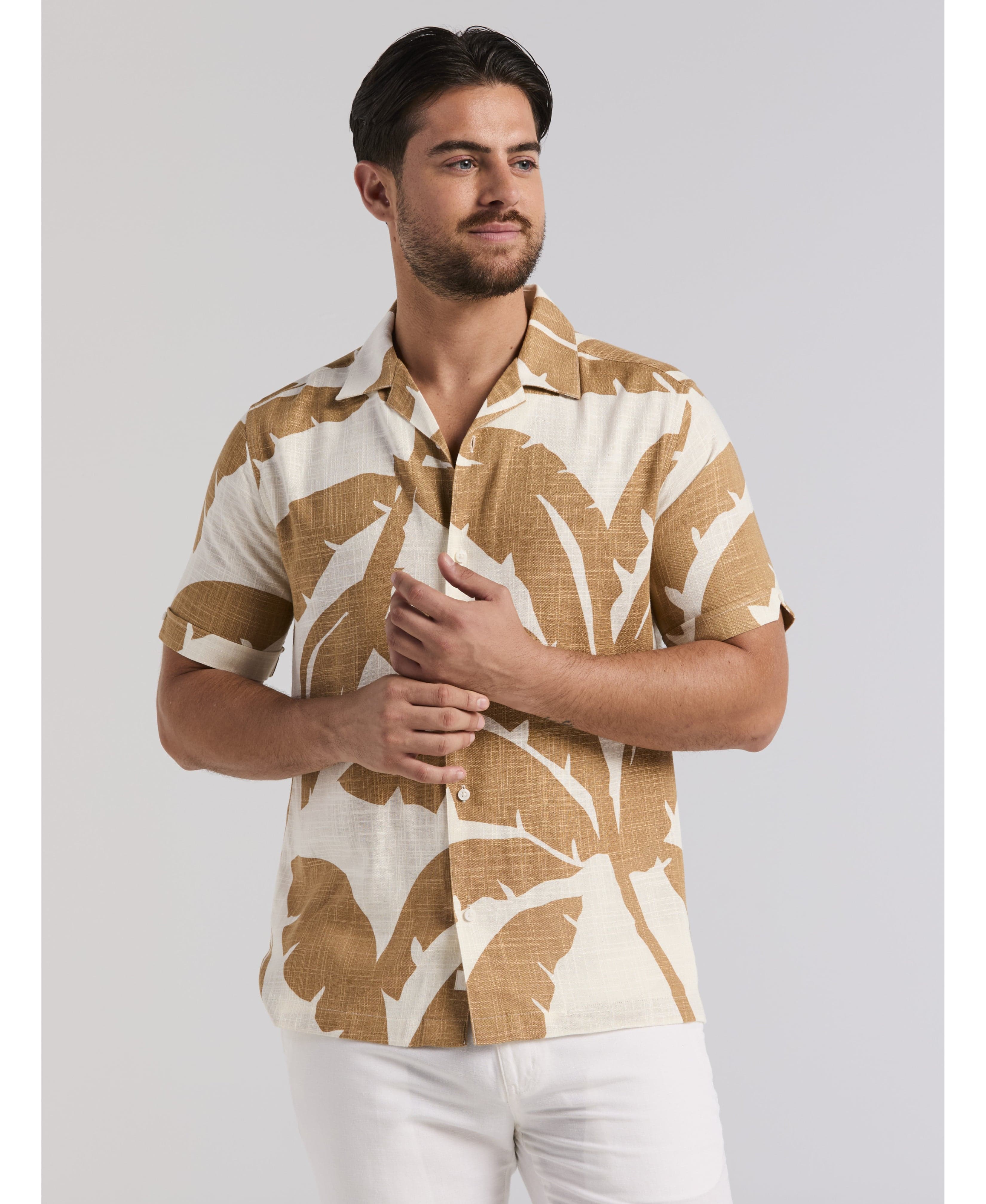 Linen Blend Palm Print Shirt