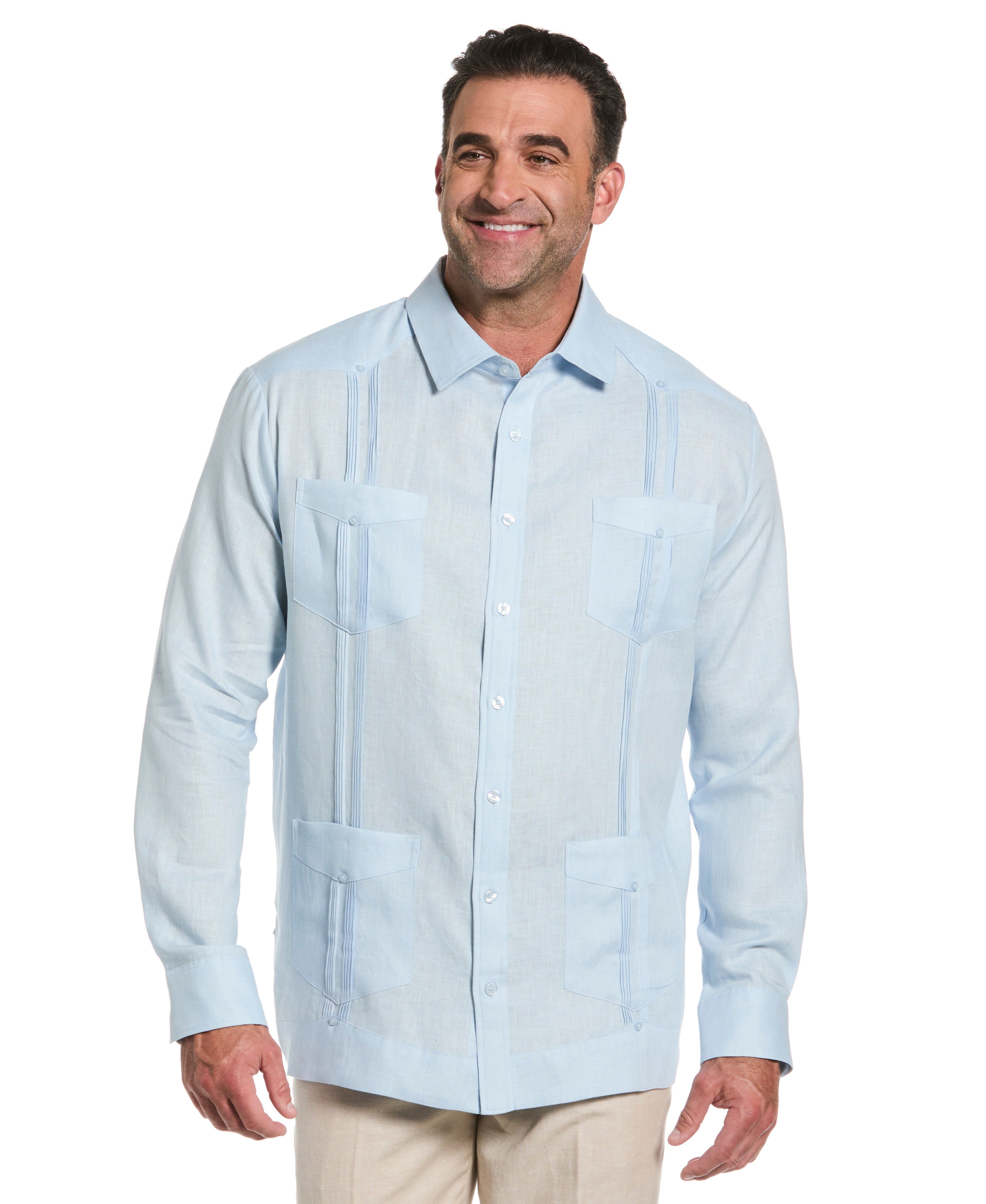 Big & Tall 100% Linen Classic Guayabera Shirt - Long Sleeve