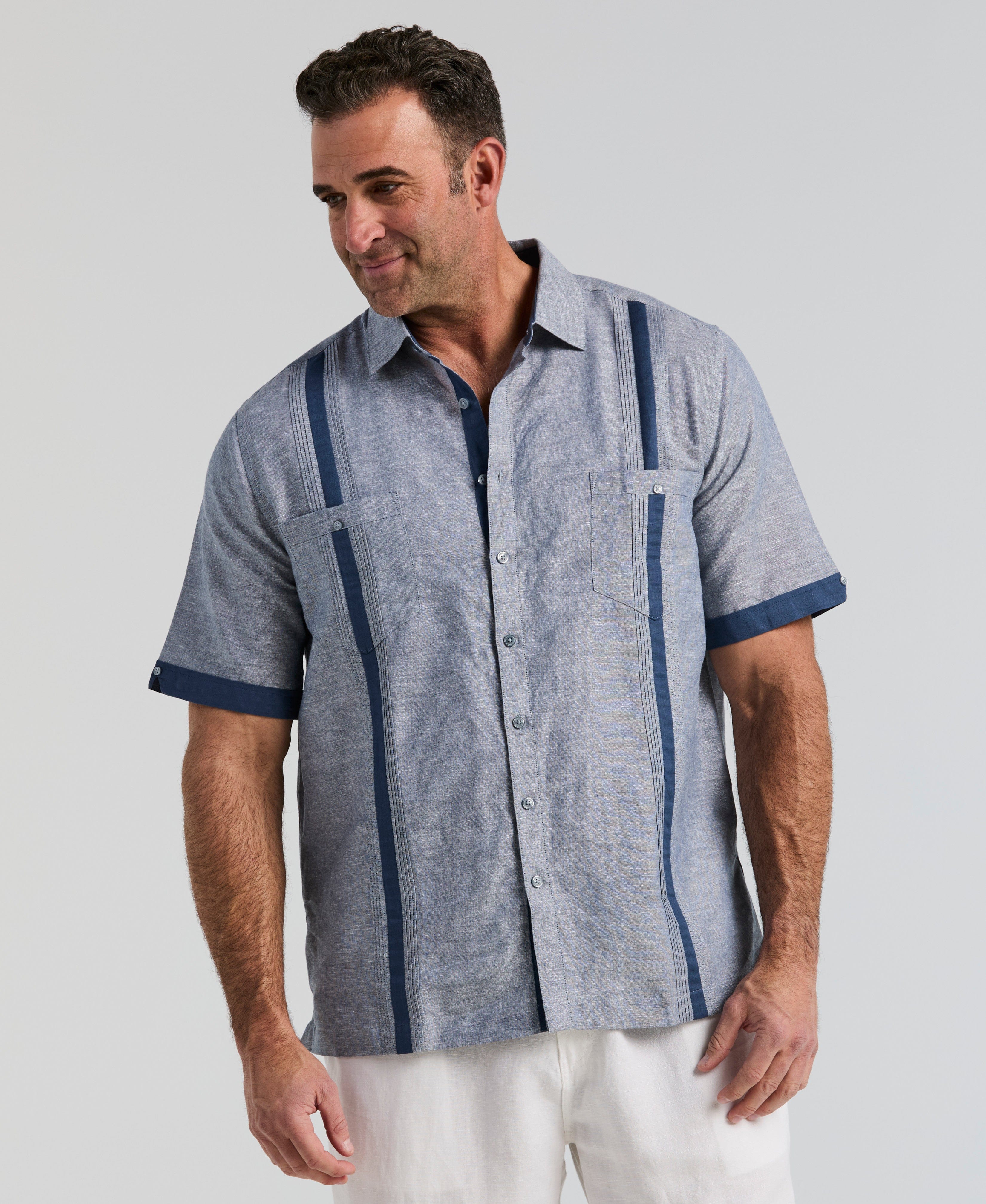 Big & Tall Linen Blend Cross Dye Guayabera Shirt