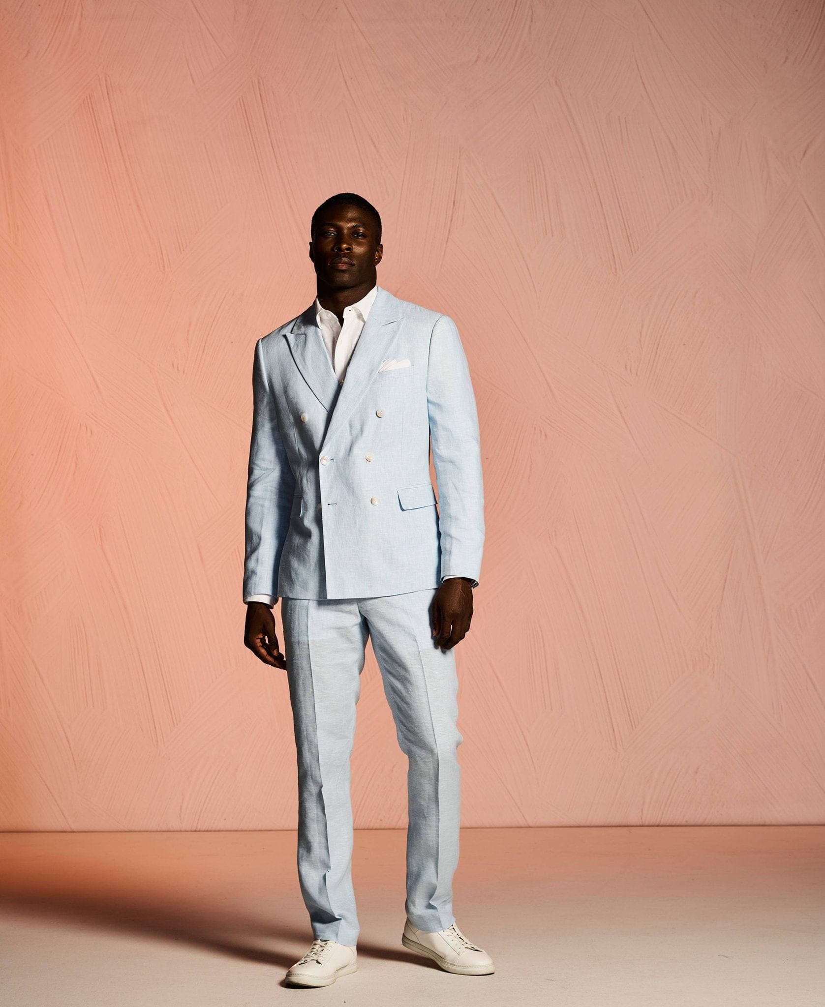 Double Breasted Delave Linen Dream Blue Suit