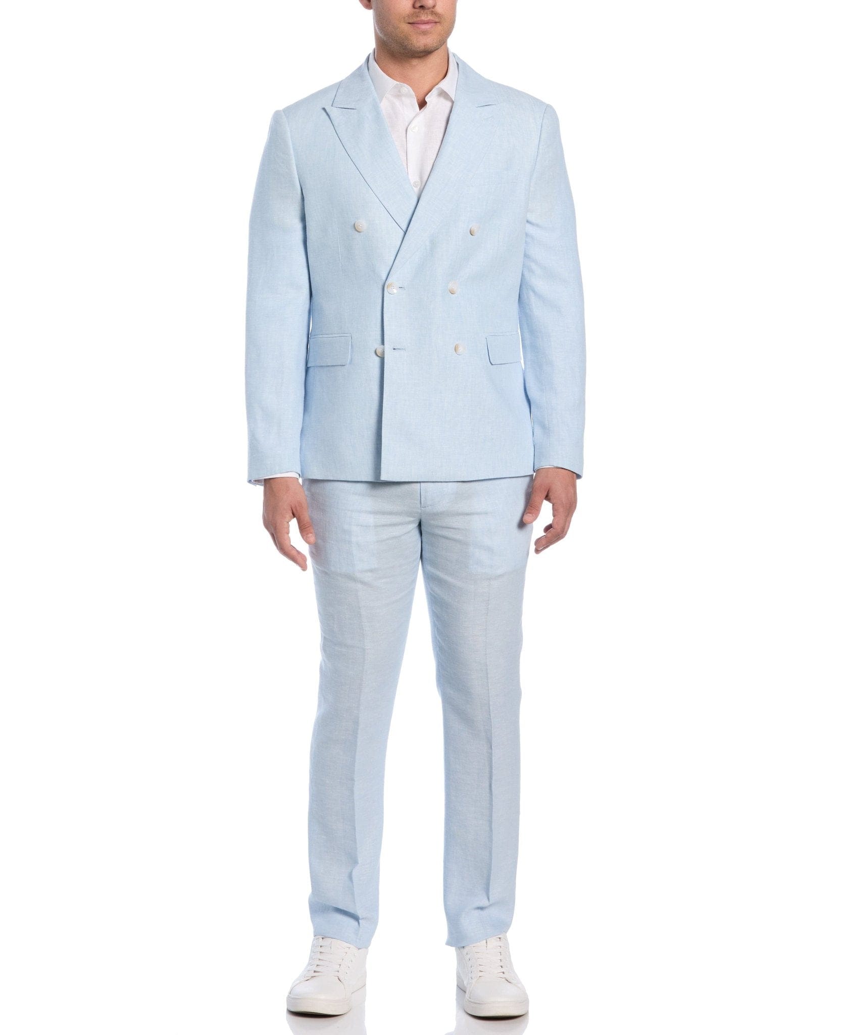 Double Breasted Delave Linen Dream Blue Suit