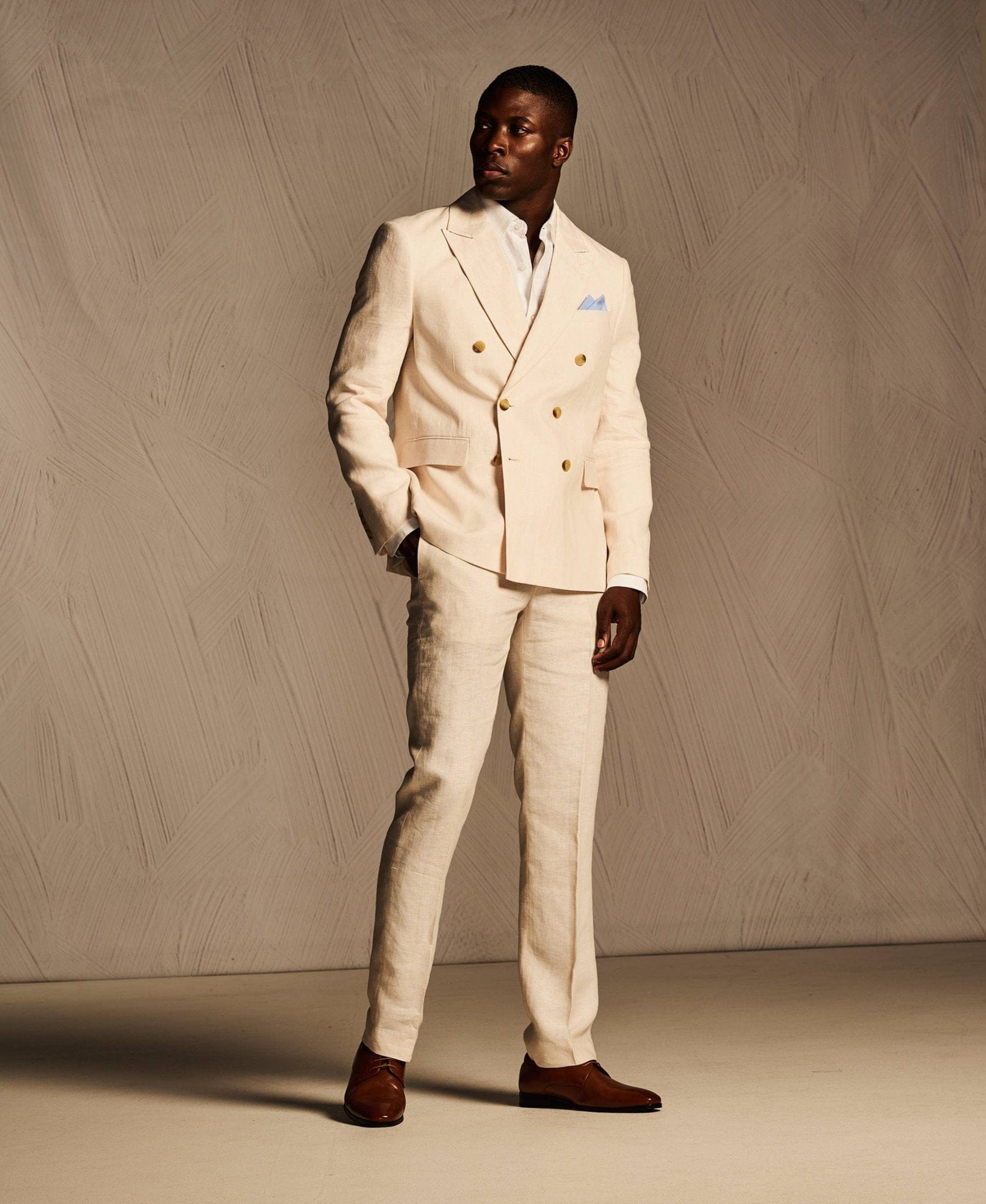 Double Breasted Delave Linen Whitecap Grey Suit