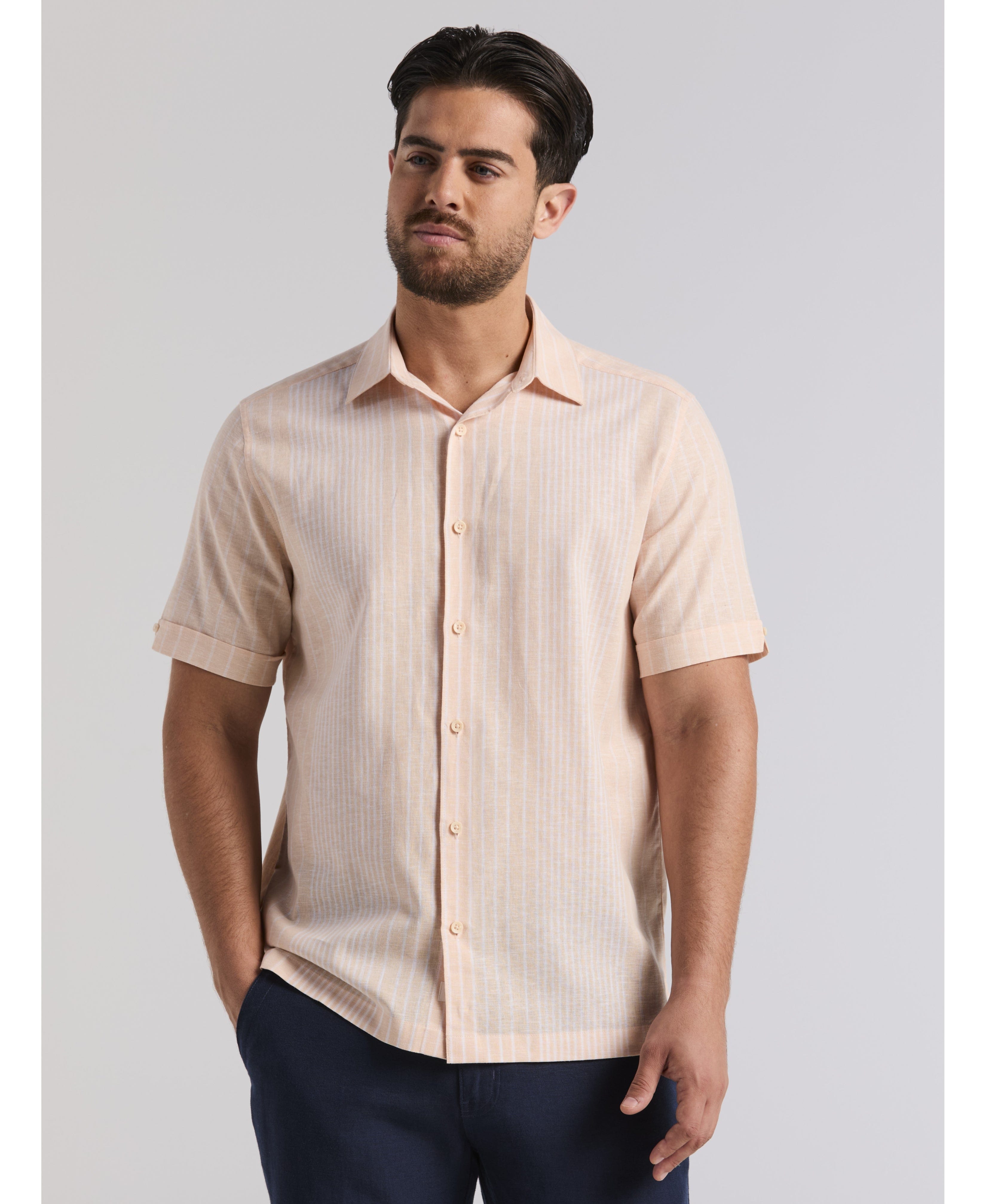 Linen Blend Engineered Stripe Shirt