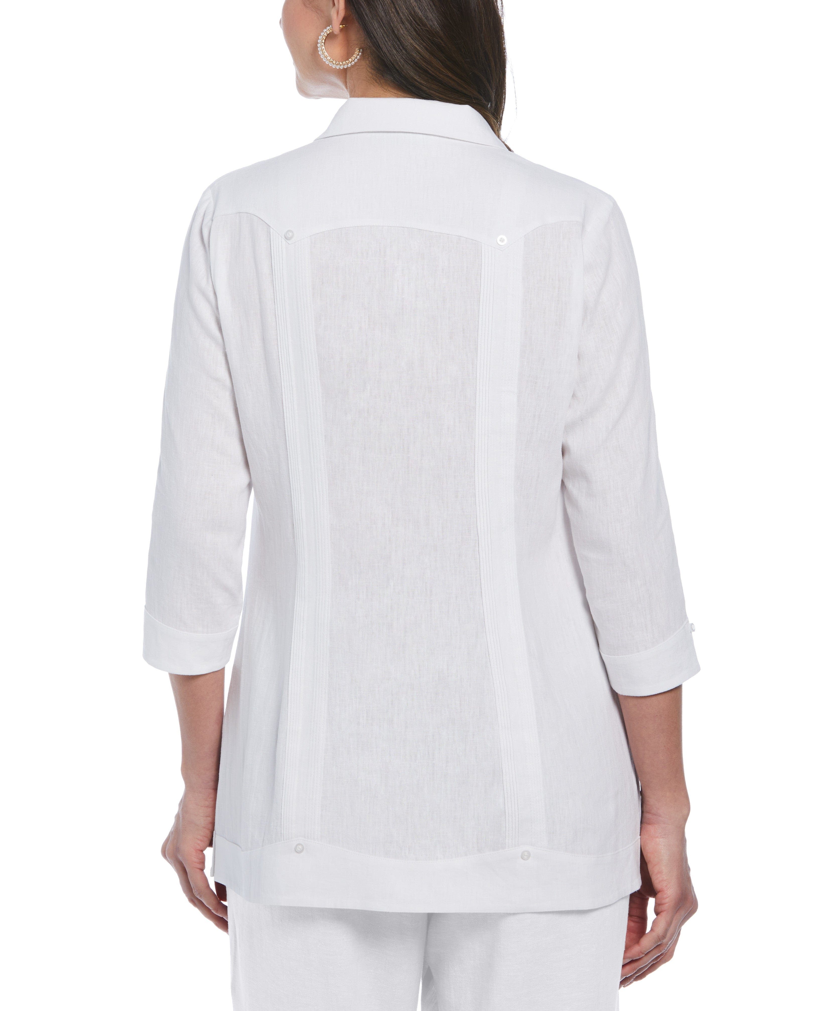 Linen Blend Guayabera Blouse