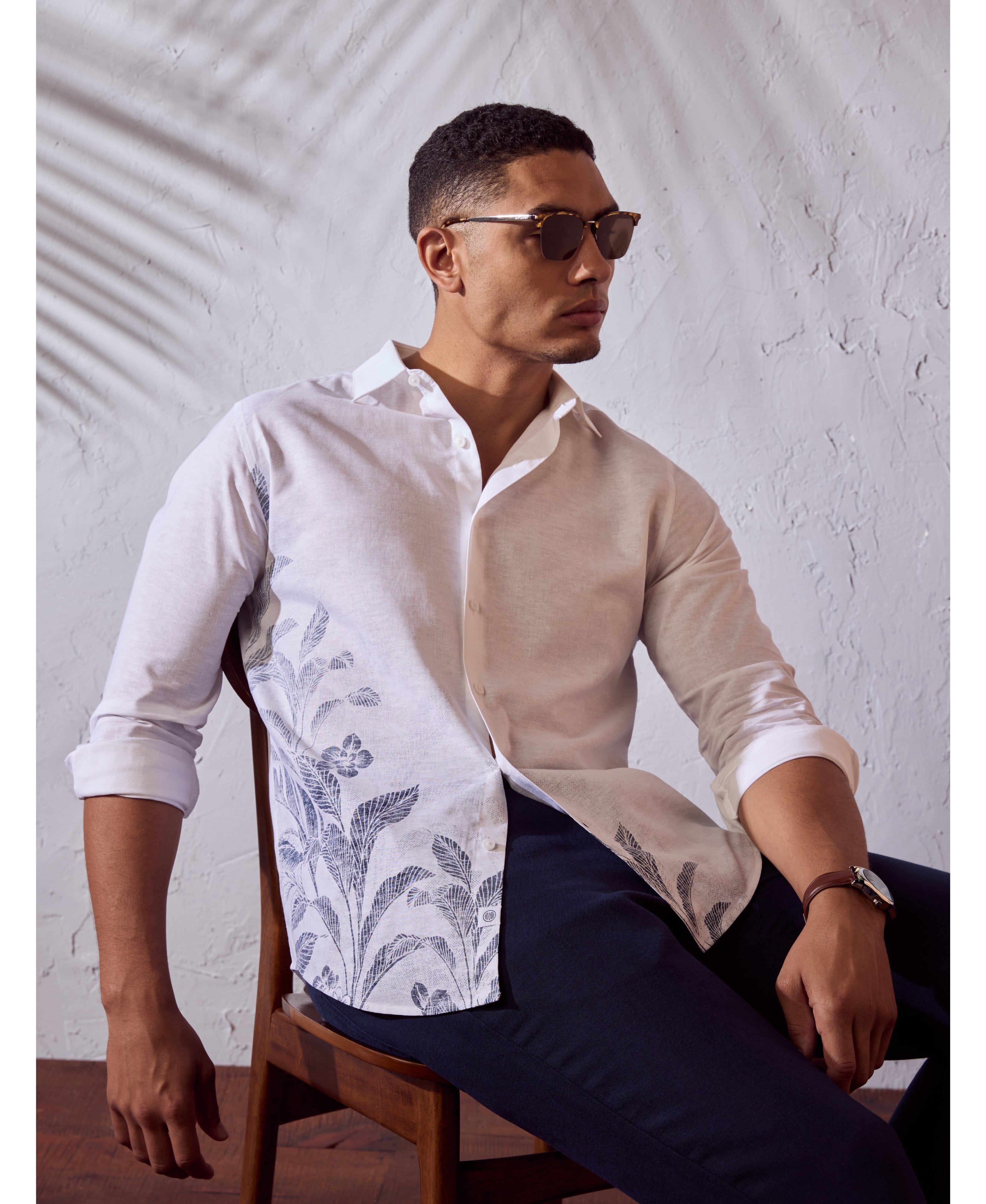 Linen Blend Print Shirt