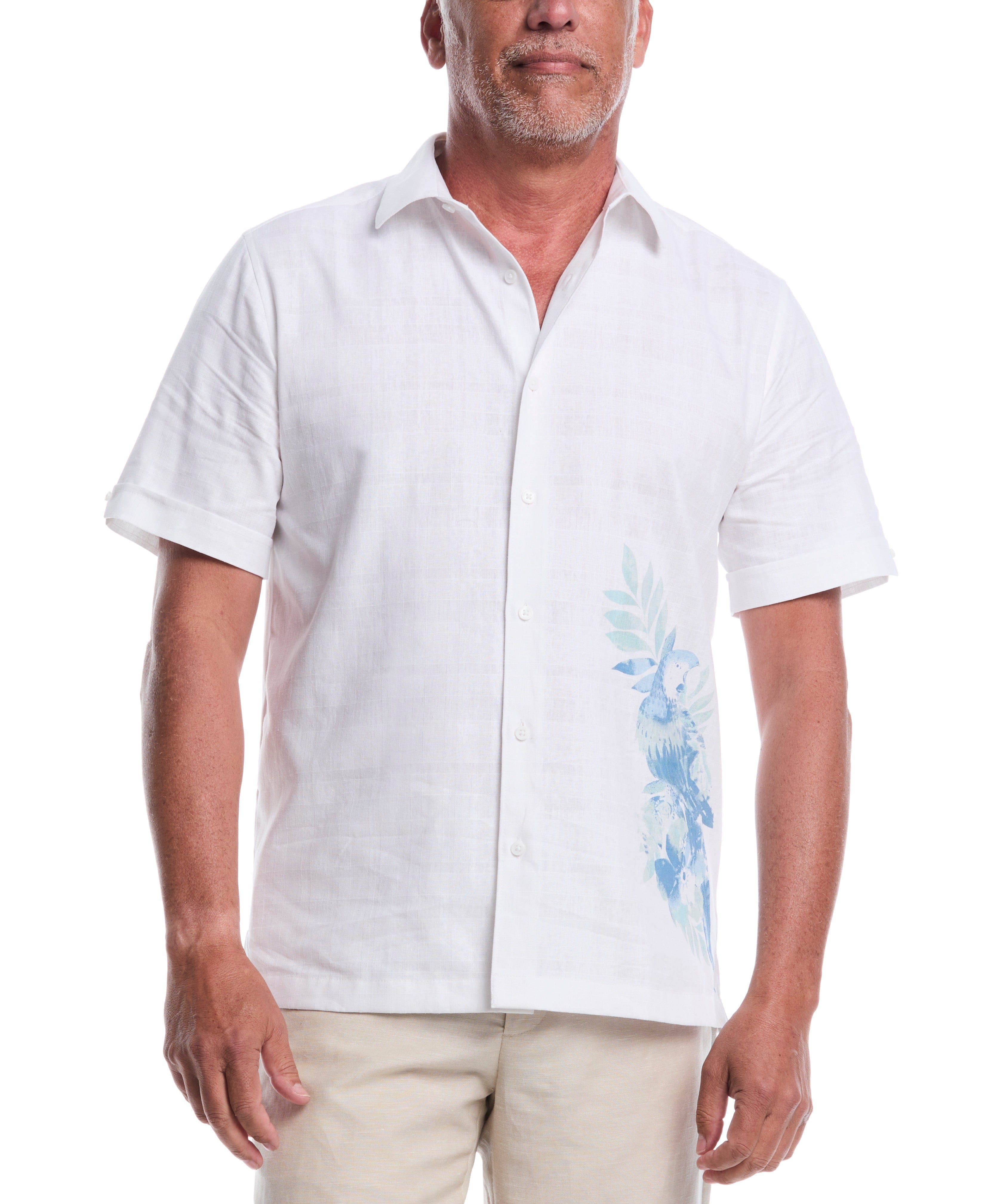 Linen Blend Tropical Print Shirt