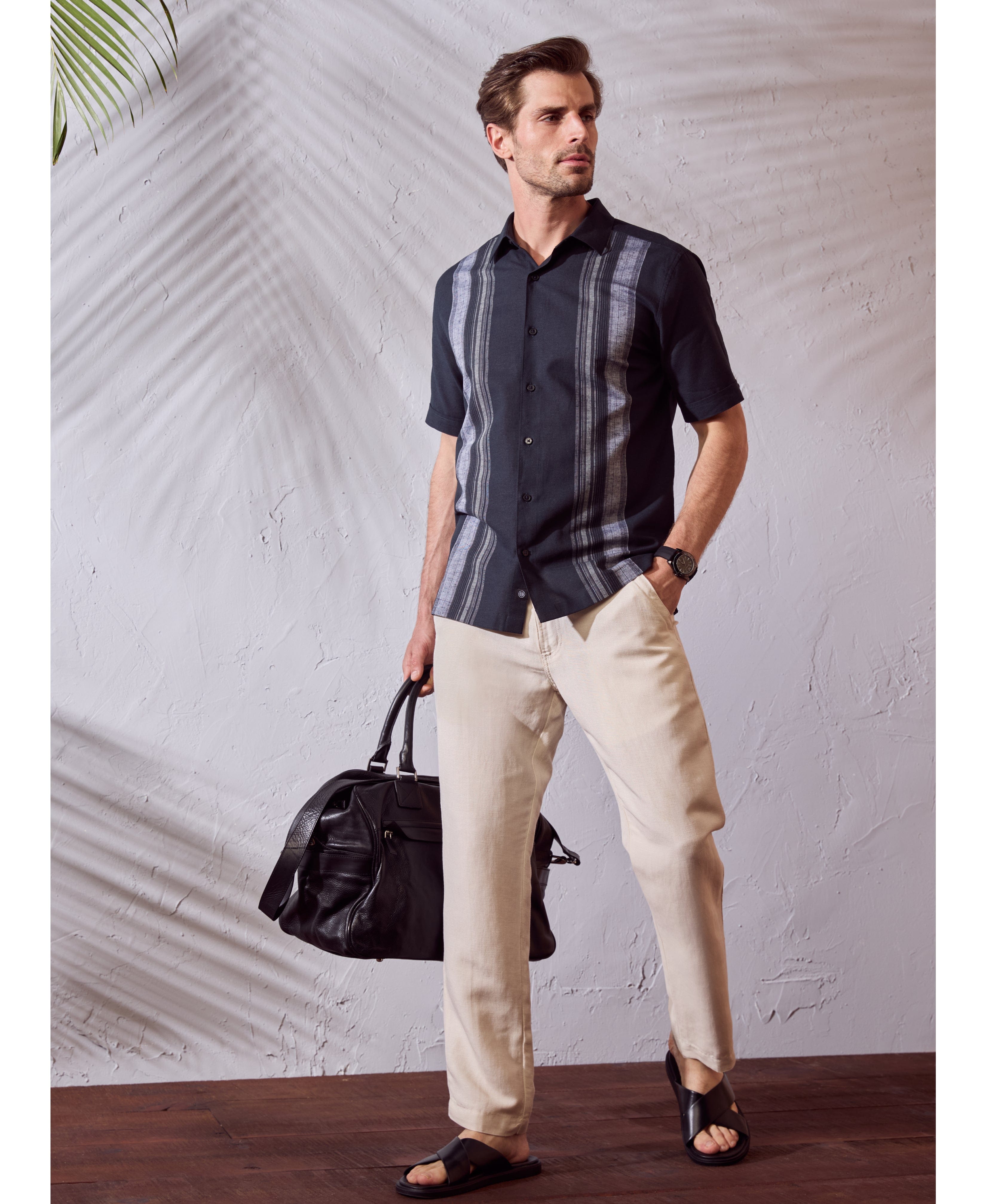 Linen Blend Yarn Dye Panel Shirt